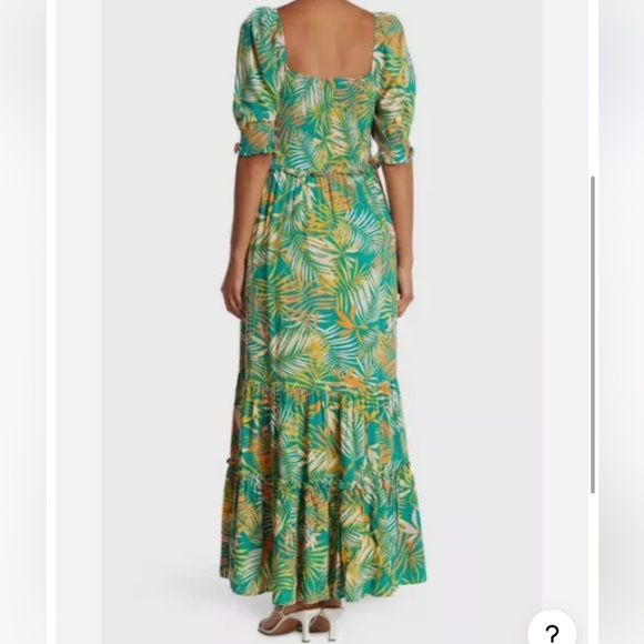 Betsy Johnson smocked teal palm print maxi dress size L - Picture 2 of 7